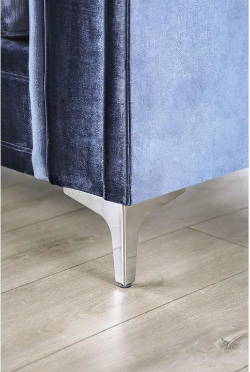 Satin Blue & Silver Microfiber Loveseat P2732