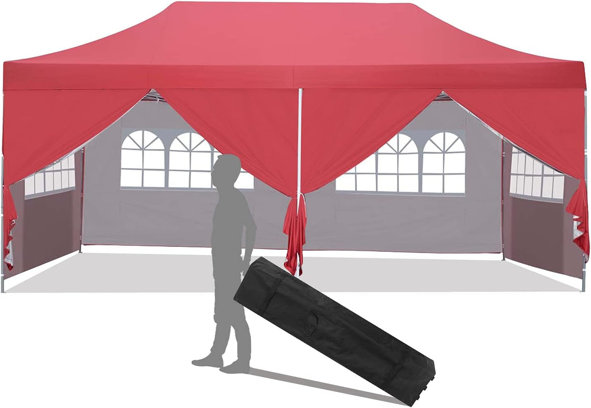 10x20 ft Pop up Canopy Tent with Removable Sidewalls and Wheeled Bag W8895
