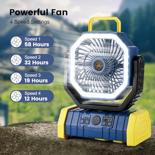 30000mAh Rechargeable Oscillating Camping Fan with LED Lantern A654475