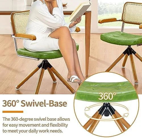 Rattan Faux Leather Office Chair with Wood Legs D781