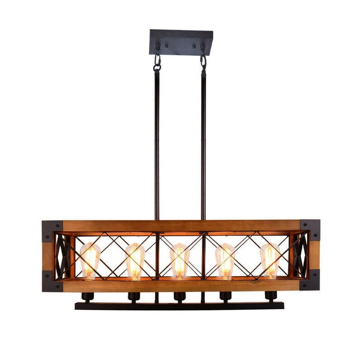 5-Lights Wooden Rectangle Pendant Light Fixture E62603