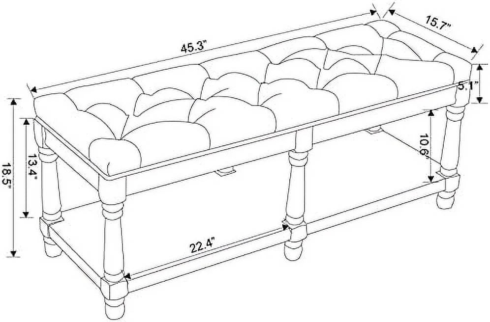 Beige Tufted Wood Entryway Bench S153