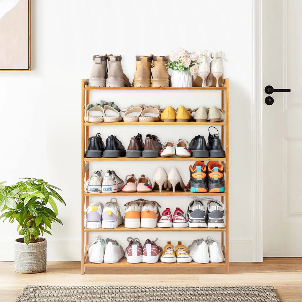 6 Tier Natural Wood Bamboo Shoe Rack L7365