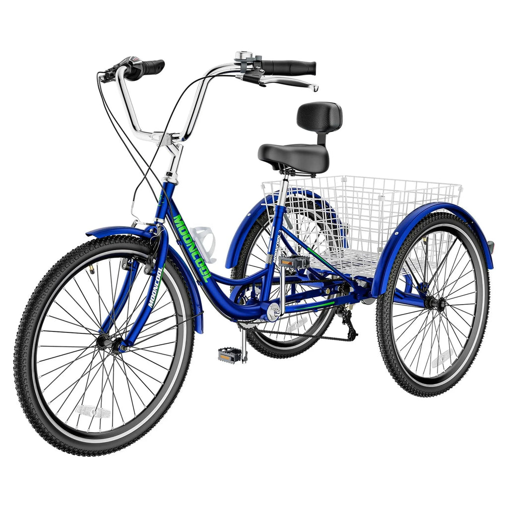 Cyan 26 inch 7-Speed Adult Tricycle with Basket B6015