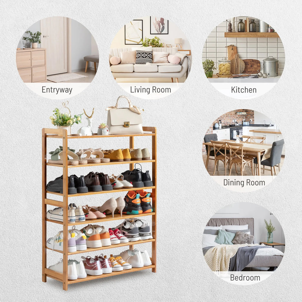 6 Tier Natural Wood Bamboo Shoe Rack L7365