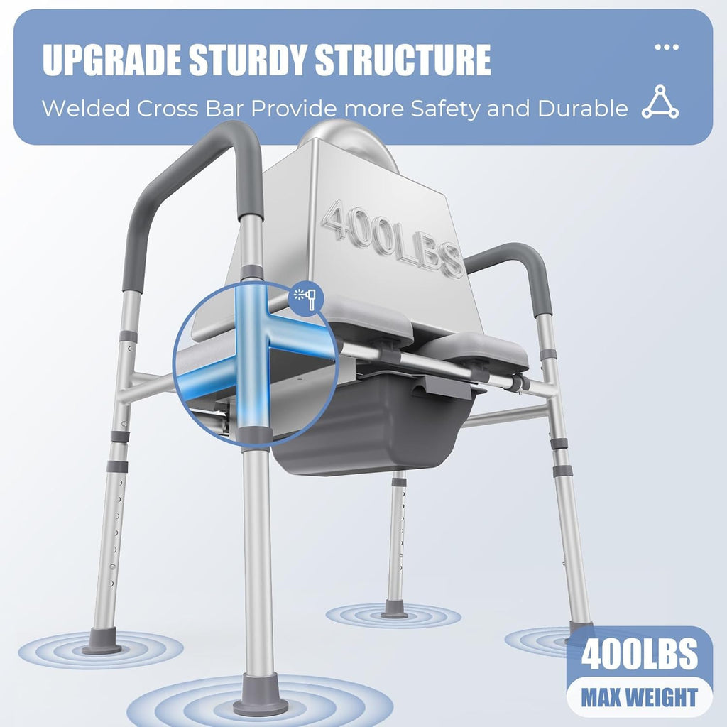 Raised Toilet Seat with Handles, Heavy Duty 400lb Adjustable Toilet Seat with Safety Frame F156