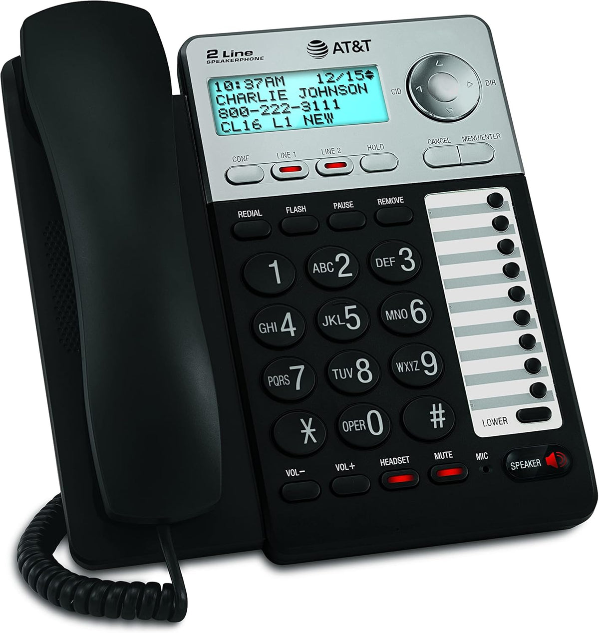 2-Line Corded Telephone with Digital Answering System and Caller ID/Call Waiting, Black/Silver Q589646