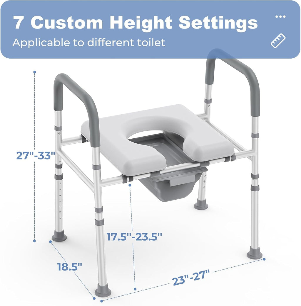 Raised Toilet Seat with Handles, Heavy Duty 400lb Adjustable Toilet Seat with Safety Frame F156