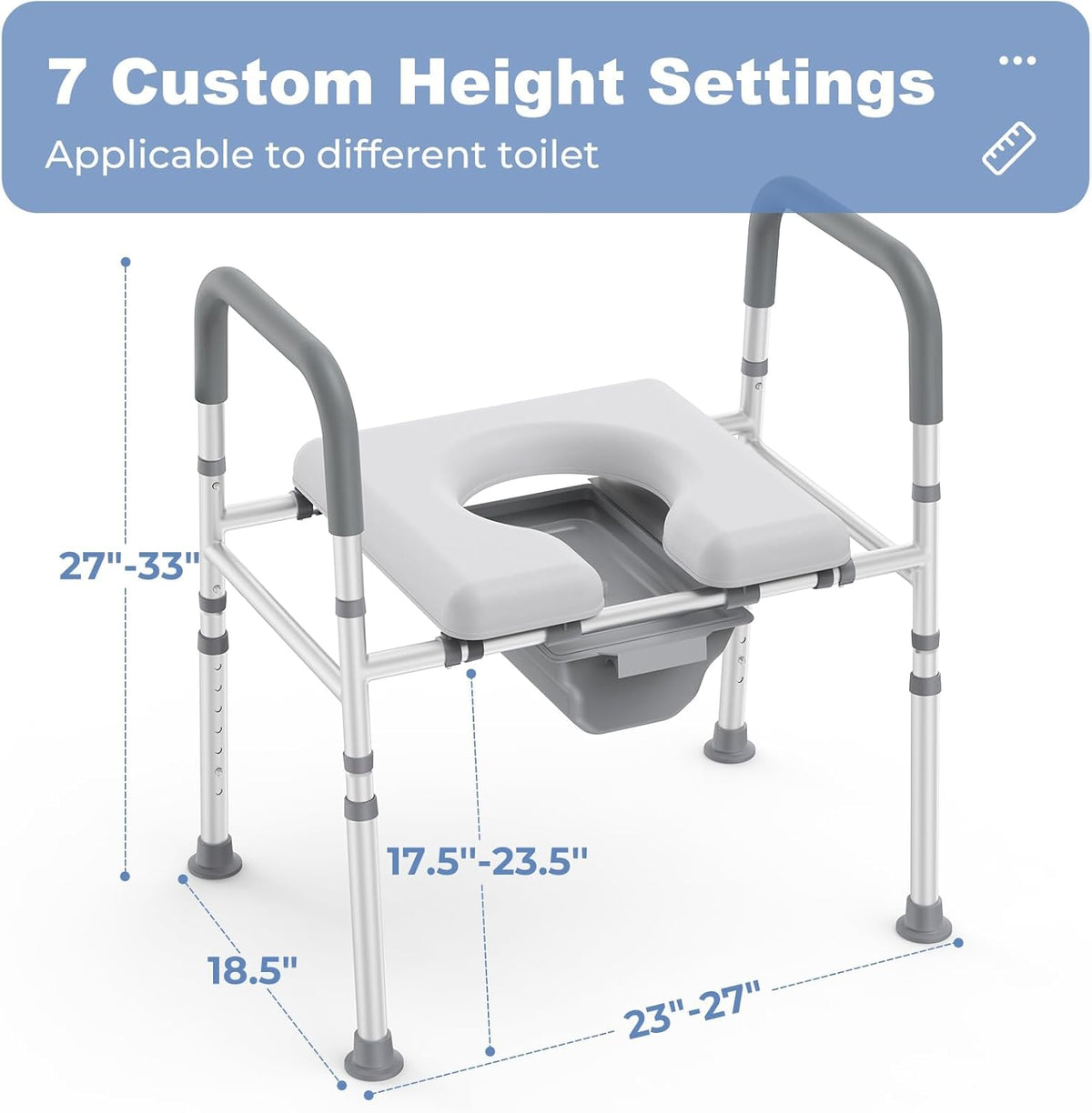 Raised Toilet Seat with Handles, Heavy Duty 400lb Adjustable Toilet Seat with Safety Frame F156