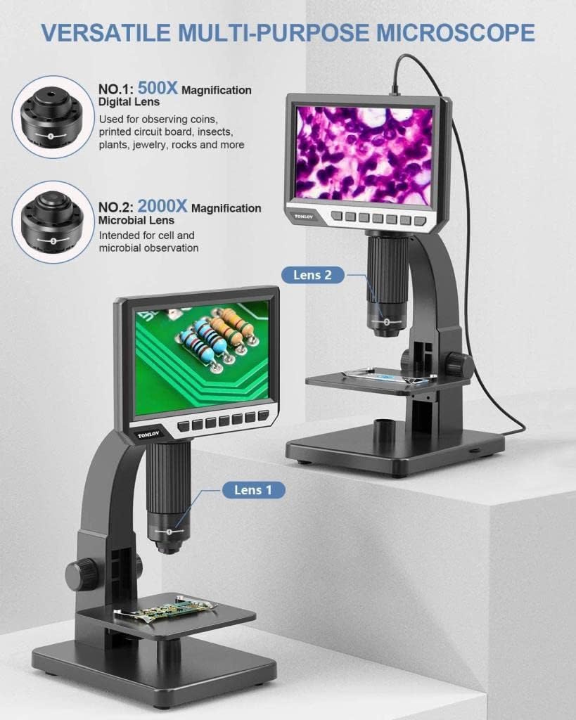 LCD Digital Microscope with 2000X Dual Lens, 7'' IPS Display, 12MP B215