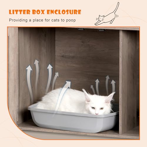 76.8-inch Wooden Cat Tree with Litter Box Enclosure and Scratching Post I49415