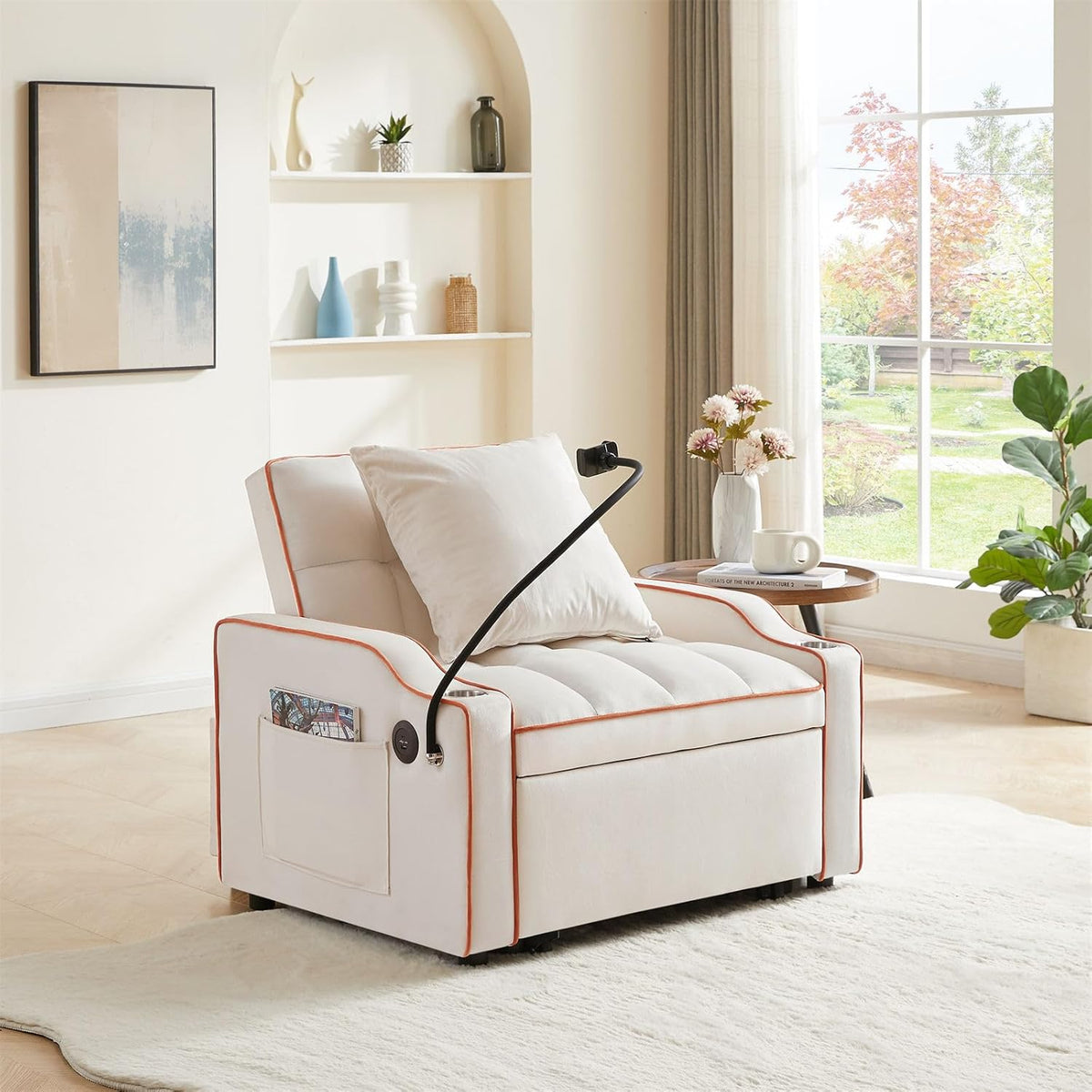 3-in-1 Convertible Pull Out Sleeper Chair Bed with Multi-Pockets Q799