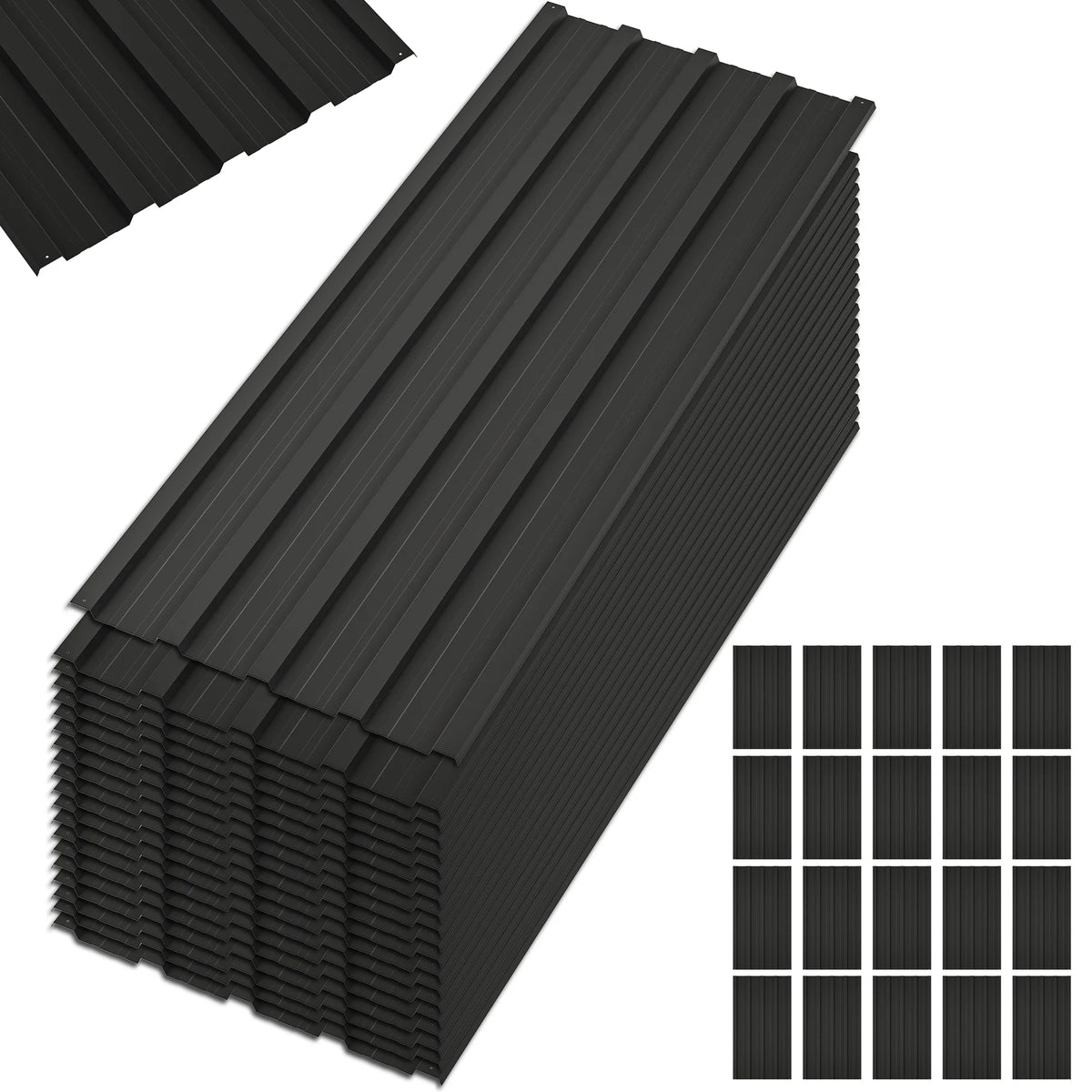 20 Pcs Galvanized Metal Roof Panels Black E770