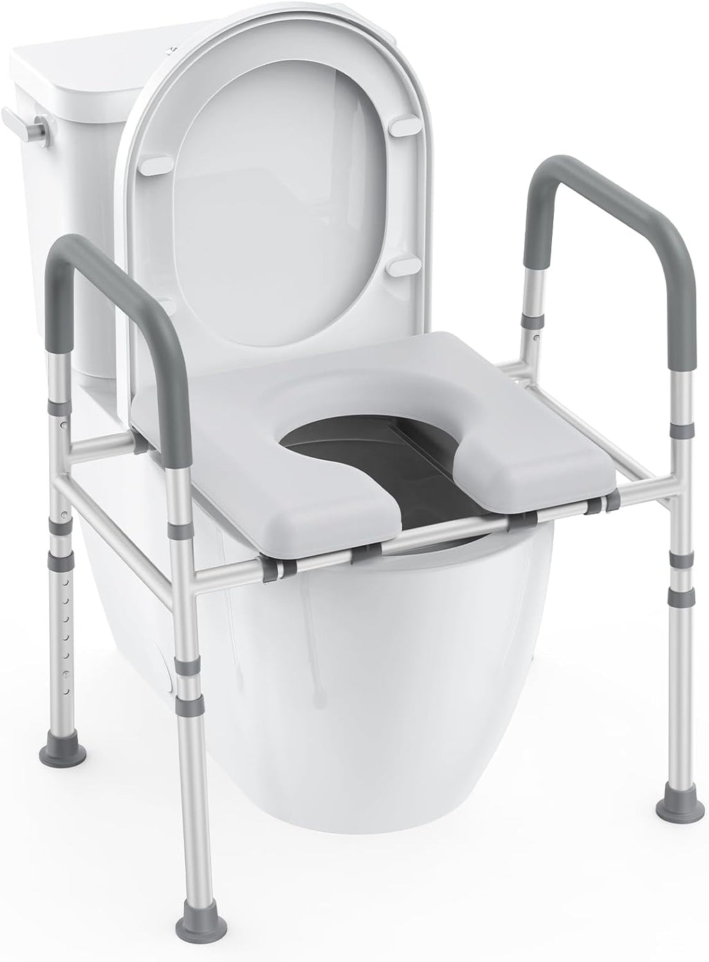 Raised Toilet Seat with Handles, Heavy Duty 400lb Adjustable Toilet Seat with Safety Frame F156