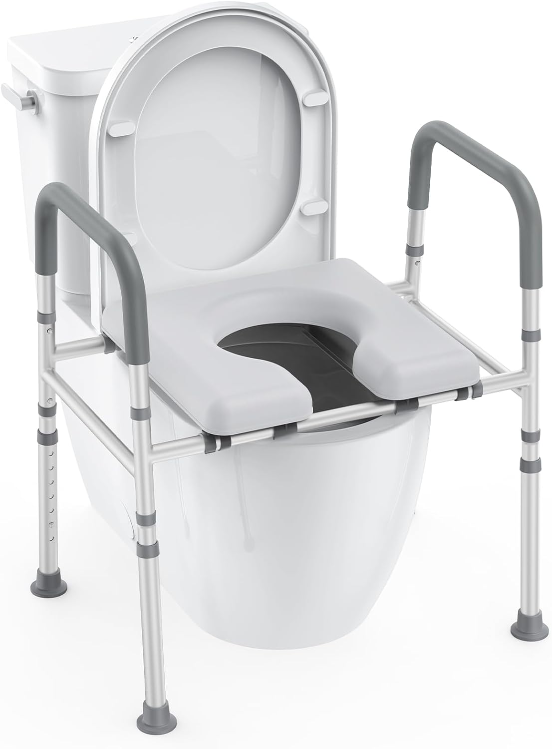 Raised Toilet Seat with Handles, Heavy Duty 400lb Adjustable Toilet Seat with Safety Frame F156