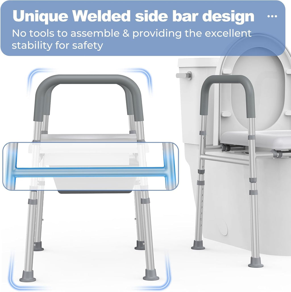 Raised Toilet Seat with Handles, Heavy Duty 400lb Adjustable Toilet Seat with Safety Frame F156