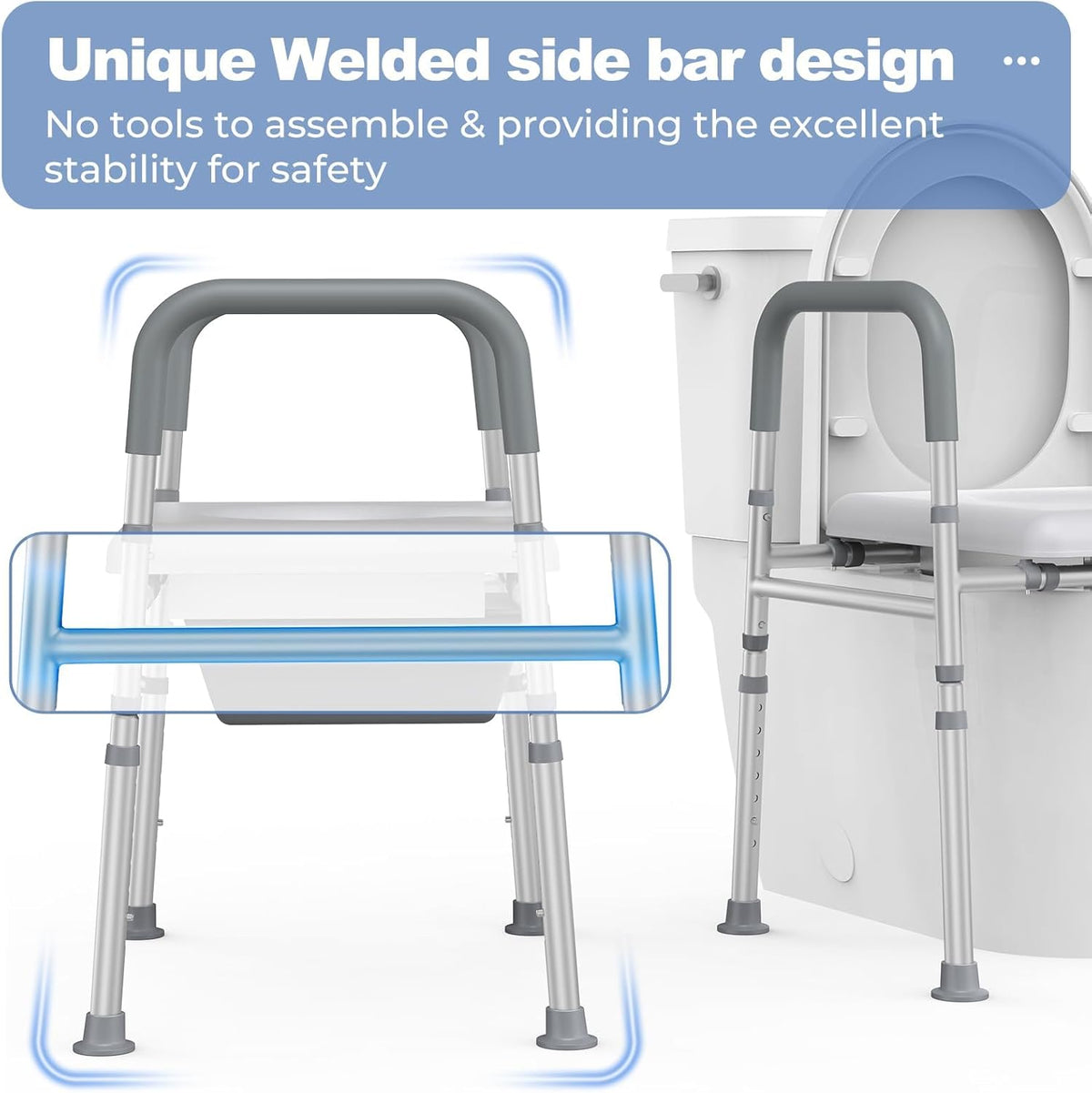 Raised Toilet Seat with Handles, Heavy Duty 400lb Adjustable Toilet Seat with Safety Frame F156