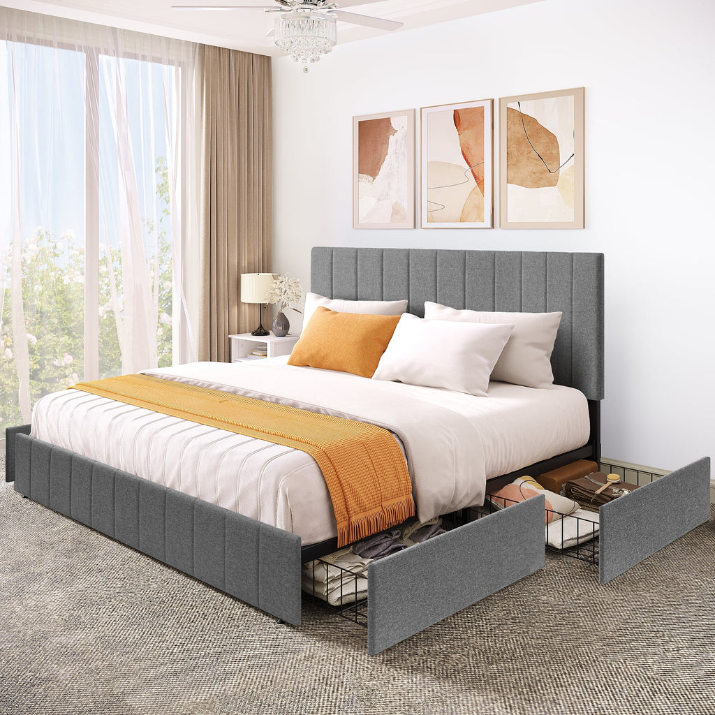 King Size Upholstered Bed Frame with 4 Storage Drawers R781