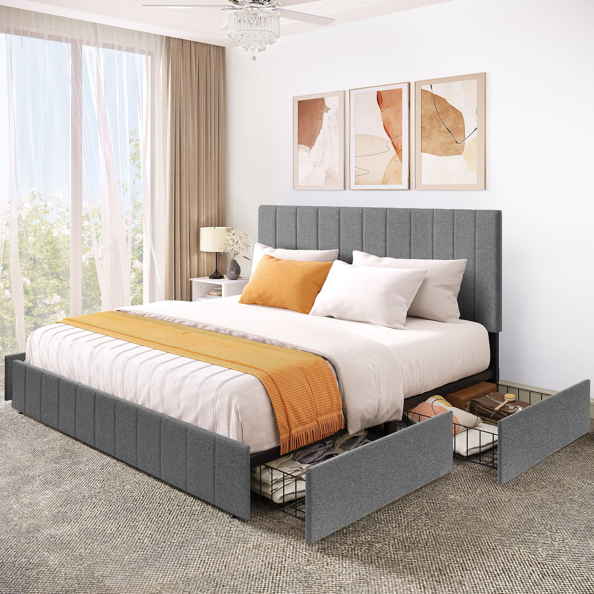King Size Upholstered Bed Frame with 4 Storage Drawers R781