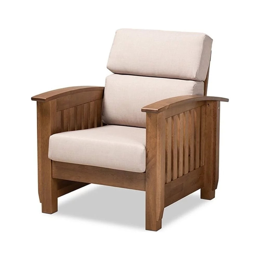 Taupe Fabric Upholstered Wood 1-Seater Lounge Chair H496636