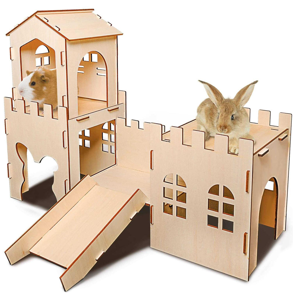 Extra Large Wooden Rabbit Castle Hideaway Tunnel and Bed F15056