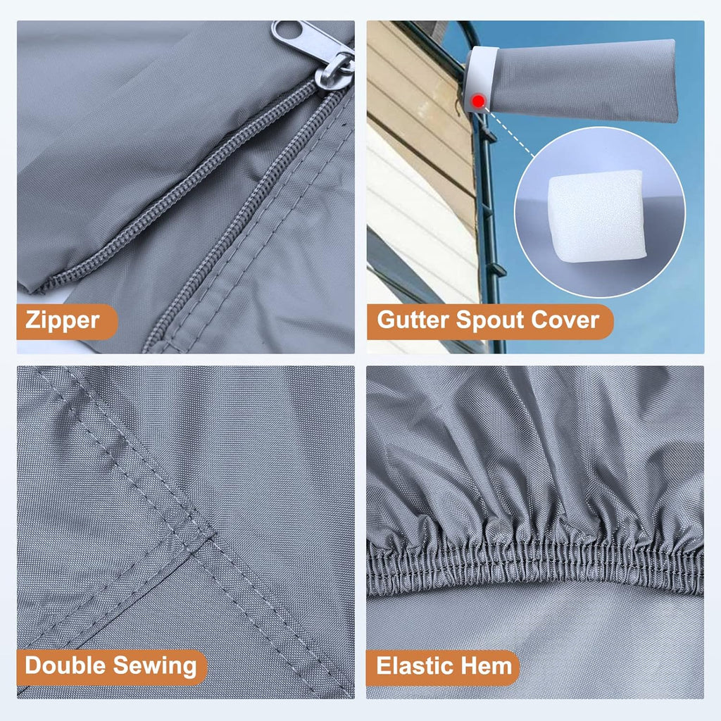 Windproof Waterproof Rip-Stop RV Cover for 23’-26’ Motorhome with 2Pcs Extra Long Straps & Gutter Covers A17838