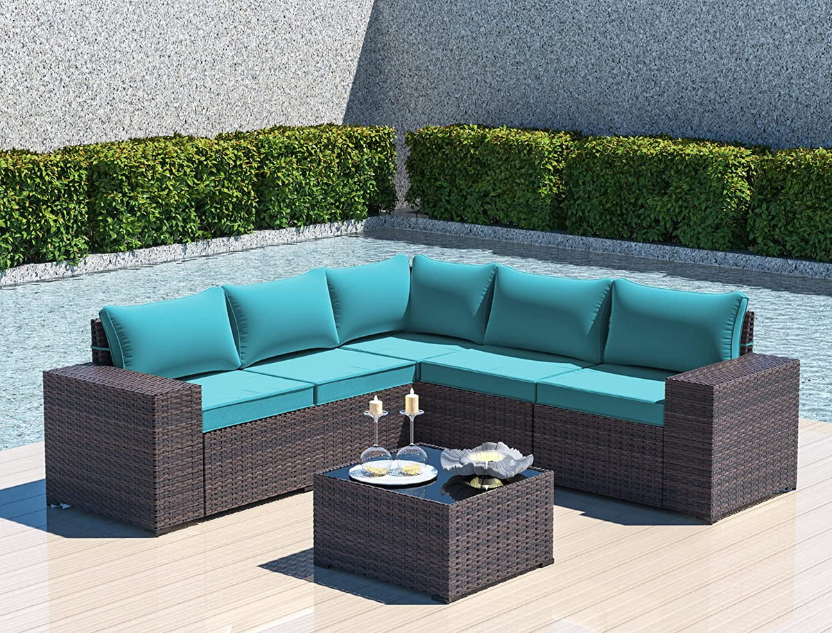 6 Pieces All-Weather PE Rattan Patio Sofa Set with Coffee Table & Cushions K377