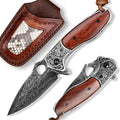 2.5in VG10 Damascus Steel Folding Pocket Knife with Rosewood Handle O3232