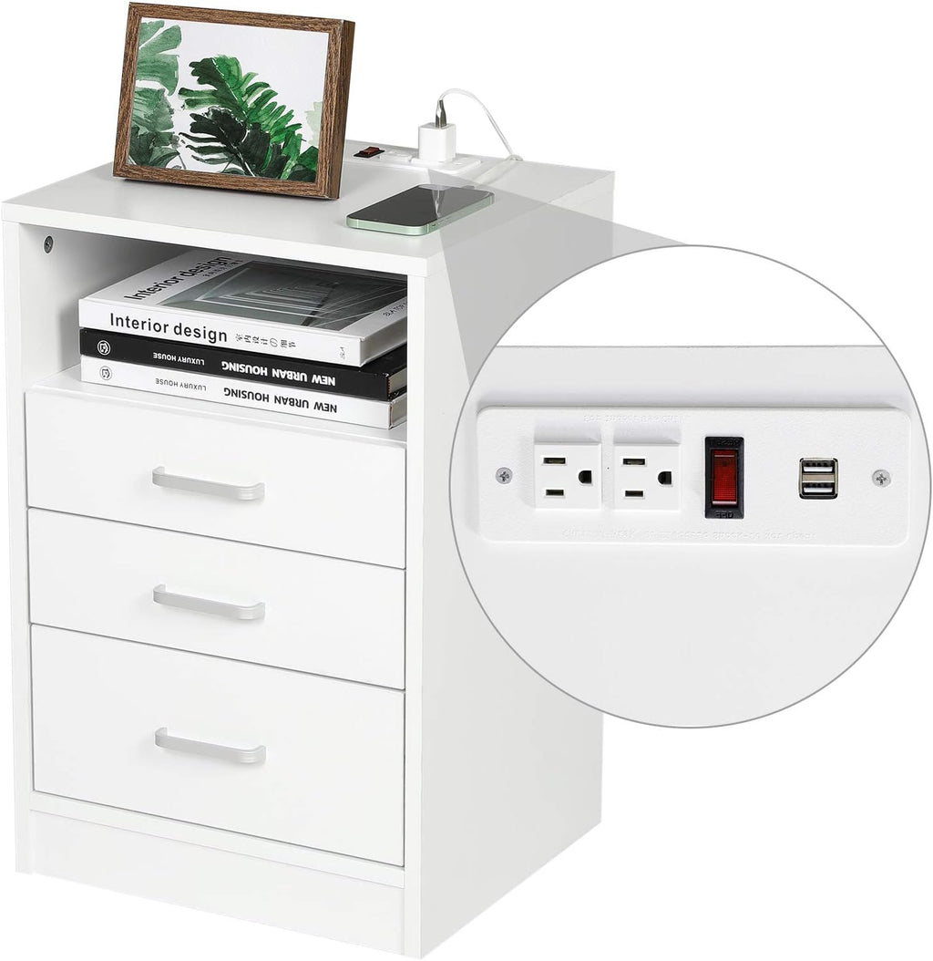Black 3 Drawer Wood Nightstand with USB Port K779