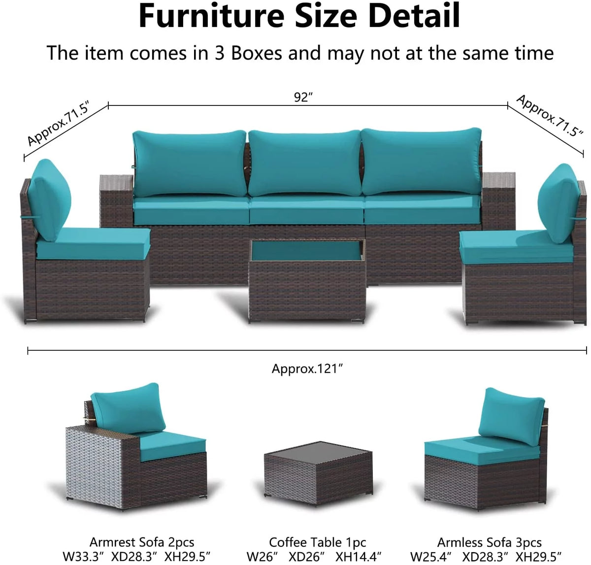 6 Pieces All-Weather PE Rattan Patio Sofa Set with Coffee Table & Cushions K377