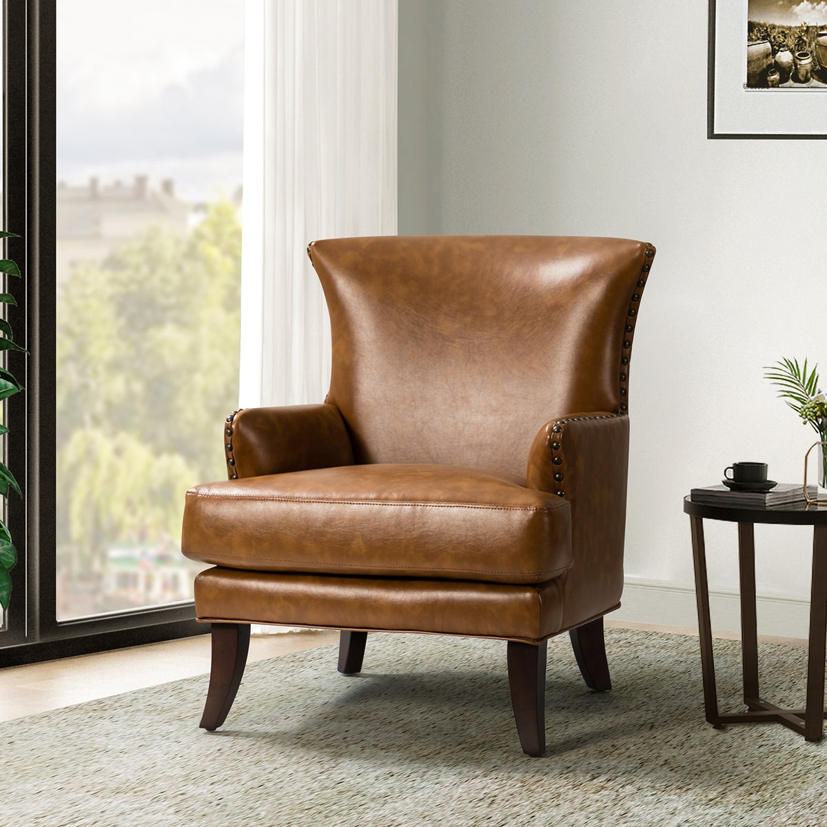 Traditional Wingback Upholstered ArmChair with Nailhead Trim N847