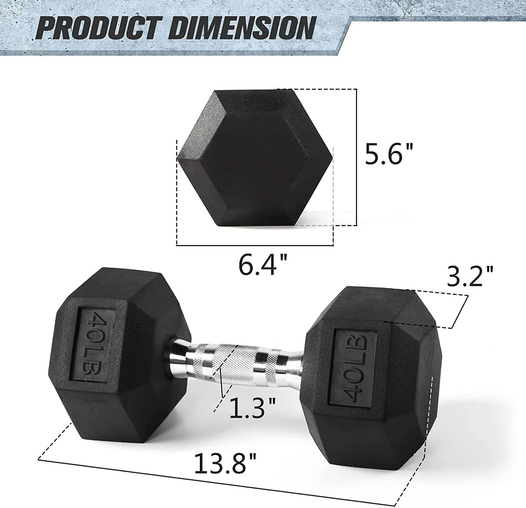 Rubber Hex Dumbbell 5-60 Lbs with Metal Handle Y834099