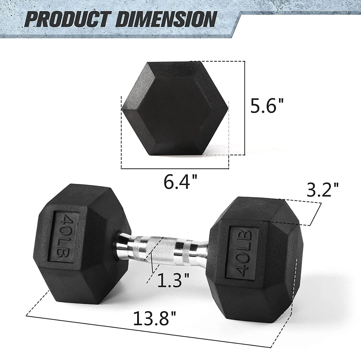 Rubber Hex Dumbbell 5-60 Lbs with Metal Handle Y834099