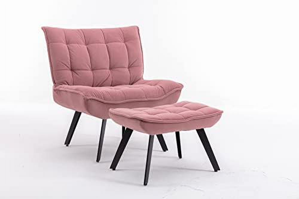 Pink Velvet Accent Chair with Ottoman C935