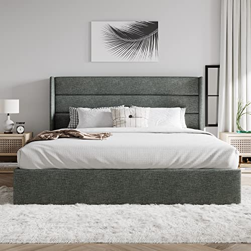 Queen Size White Velvet Upholstered Platform Bed with Storage J504447