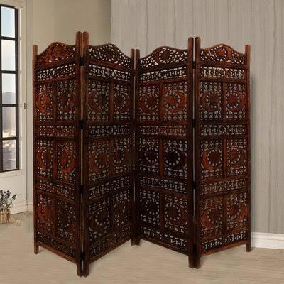 Carved Sun and Moon 4 Panel Room Divider E157582