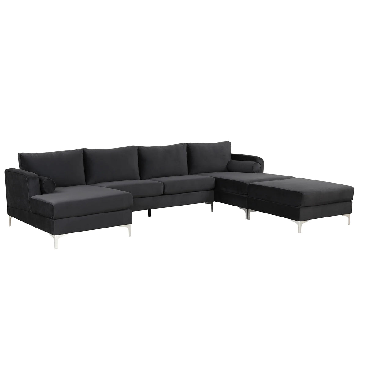 Black Velvet U-Shape Sectional Sofa with Ottoman D255