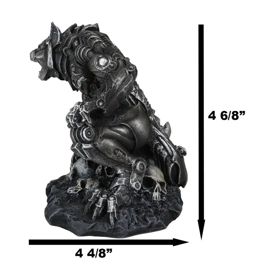 Steampunk Robotic Werewolf Crushing Skull Statue Figurine X948