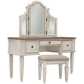 3 Piece White and Brown Bedroom Vanity Set S37084