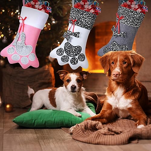 3 Pieces Pet Christmas Stockings Paw Pattern I221