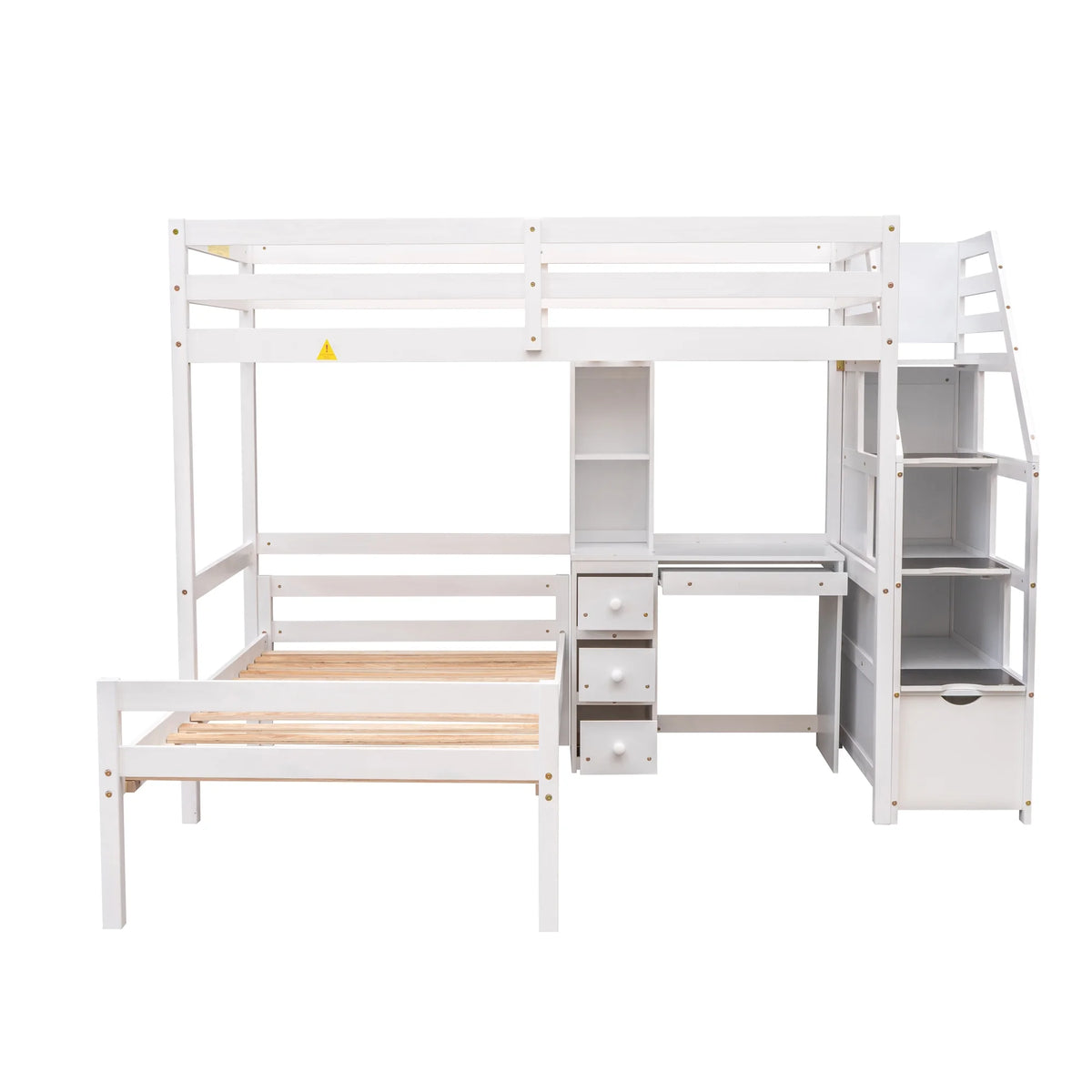 Wood Twin Bunk Loft Bed with Desk, Drawers and Shelf, White S86712