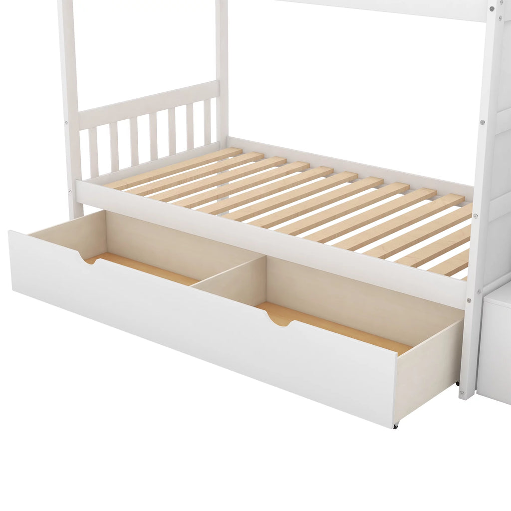 White Twin over Twin Bunk Bed with Drawer and Cabinet S698638