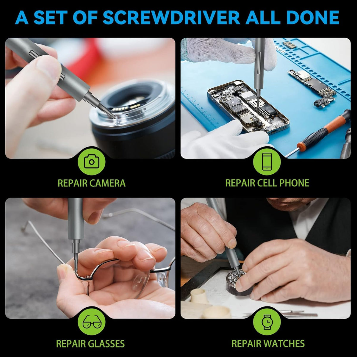 Mini Electric Screwdriver 69 In 1 with 56 Magnetic Precision Bits & LED Light T14241