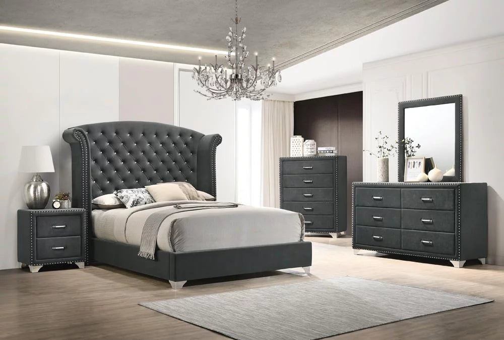 4-piece Queen Tufted Upholstered Bedroom Set Grey Y707