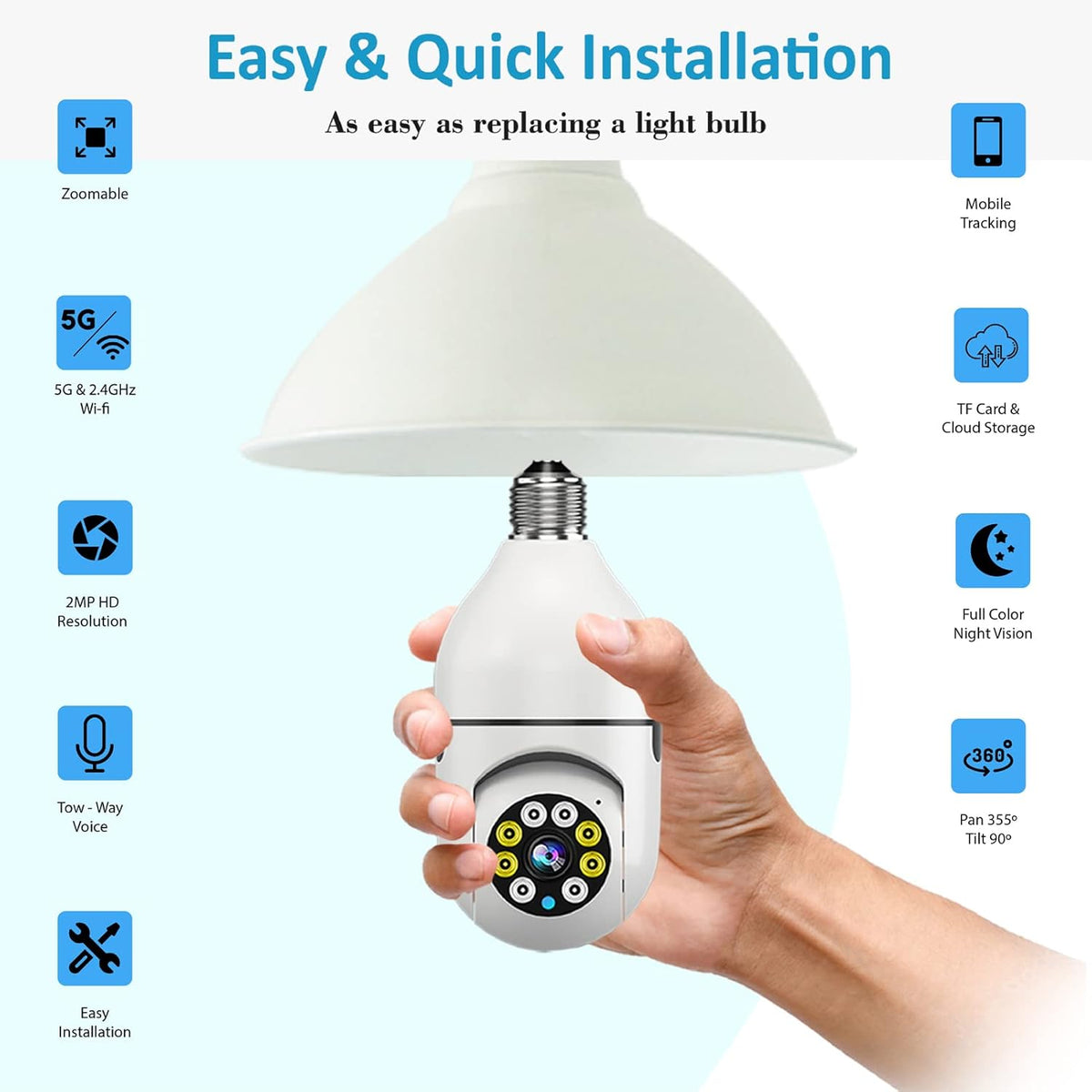 E27 1080P PTZ Smart Security Light Bulb Camera with 2.4GHz 5G WiFi Z621841