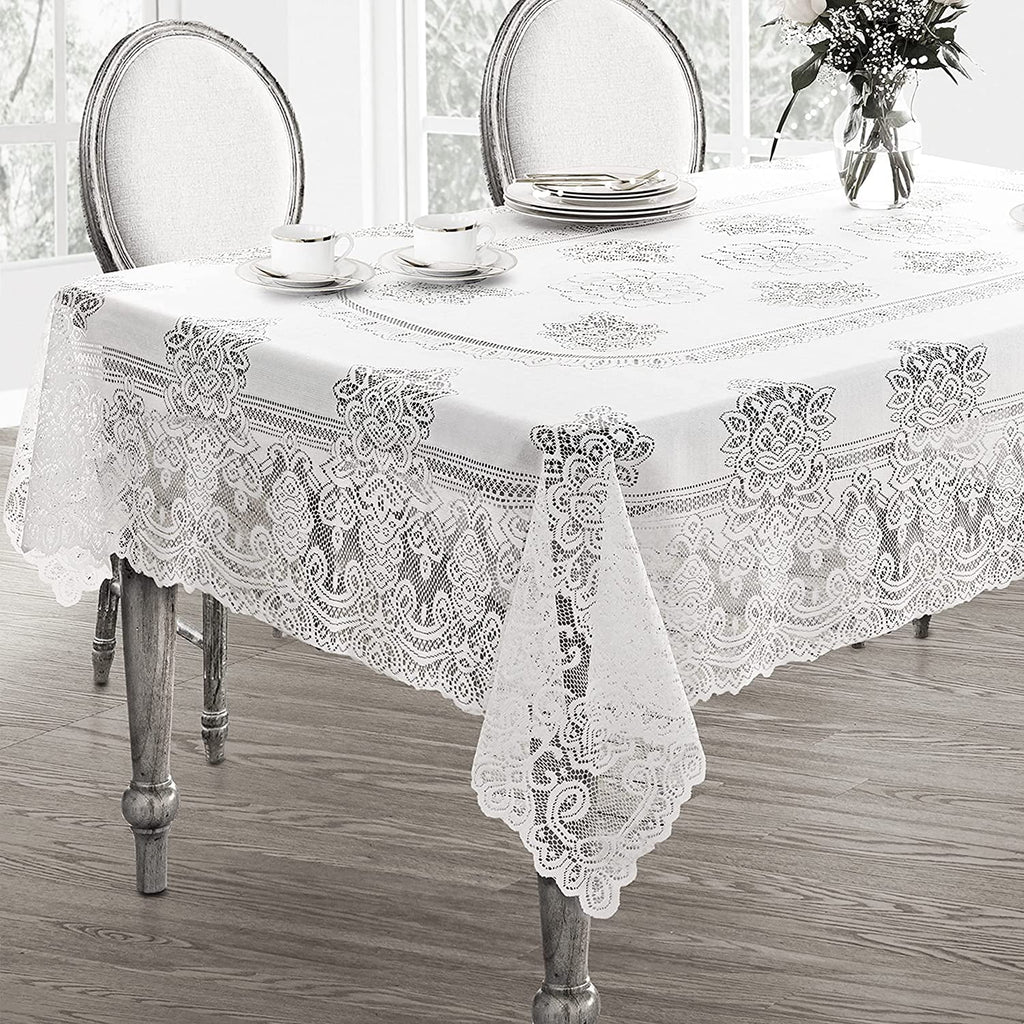 White Polyester Lace Tablecloth 52 x 70 Inch U5819