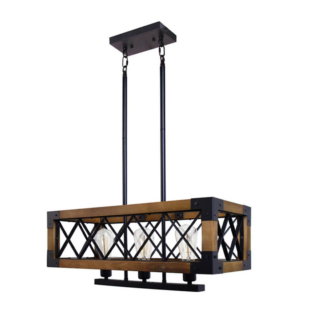 5-Lights Wooden Rectangle Pendant Light Fixture E62603
