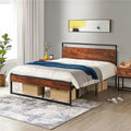 Queen Size Mahogany Metal Platform Bed with Wooden Headboard and Footboard M40770