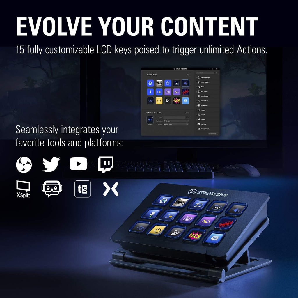 4K60 PCIe Capture Card and Live Content Creation Controller with 15 Customizable LCD Keys U891