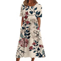 Women's Boho Floral Dress Summer Short Sleeve Flowy A Line Midi Dress Loose Casual with Pockets F296158